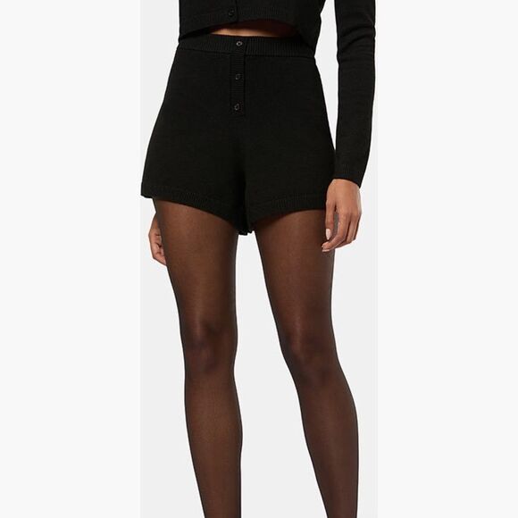 WeWoreWhat Black High Waist Shorts Relaxed Fit button front - Picture 3 of 3